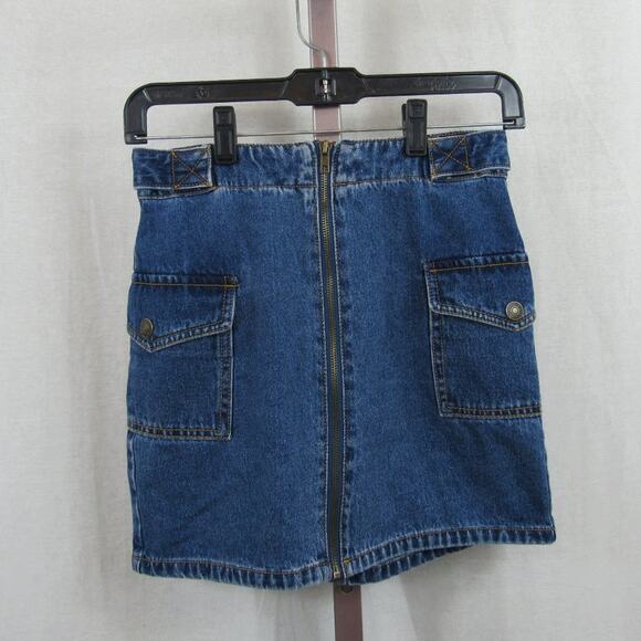 Forever 21 Size Small Denim Front Zip Blue Jean Cargo Mini Skirt Dark Wash - Picture 1 of 5